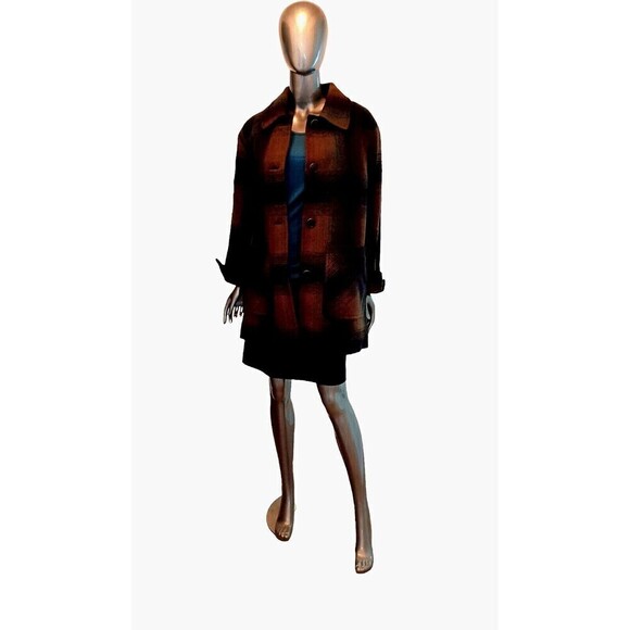 Pendleton Coat Womens Wool Topper Plaid Flip Up Cuffs Olive Navy NWT - Picture 6 of 10